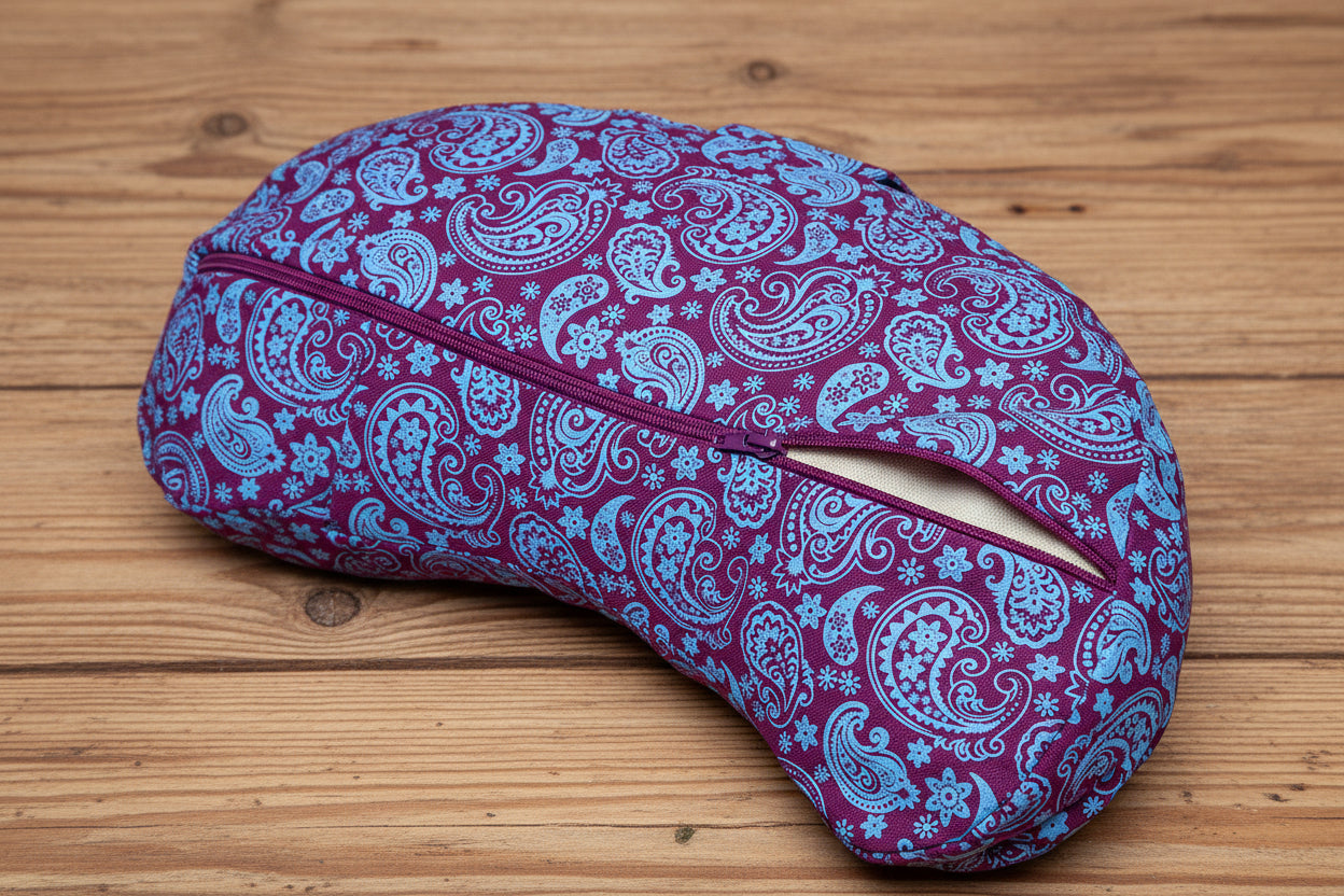 Meditation Cushion, Half-moon, Purple Paisley