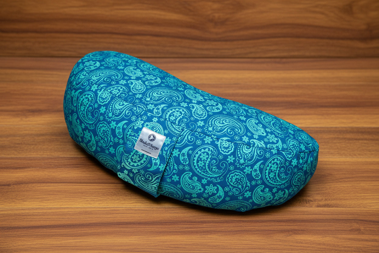 Meditation Cushion, Half-moon, Turquoise Paisley