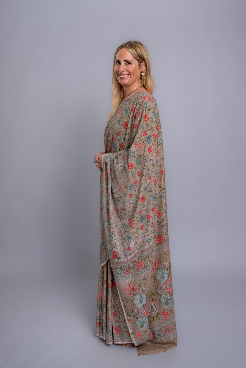 Pastel Brown Poly Crepe Silk Saree