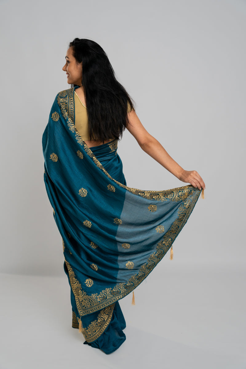 Sari in seta Chinon verde mare scuro