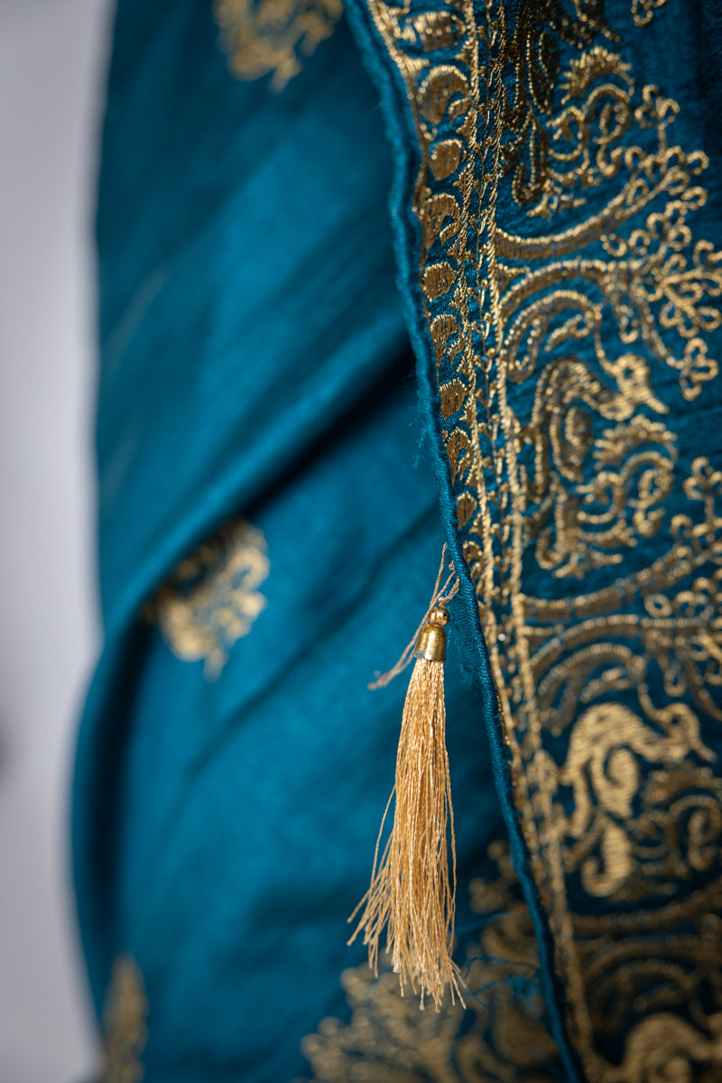 Sari in seta Chinon verde mare scuro