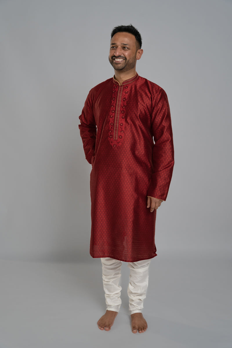 Dark Red Ornate Kurta Set, size M