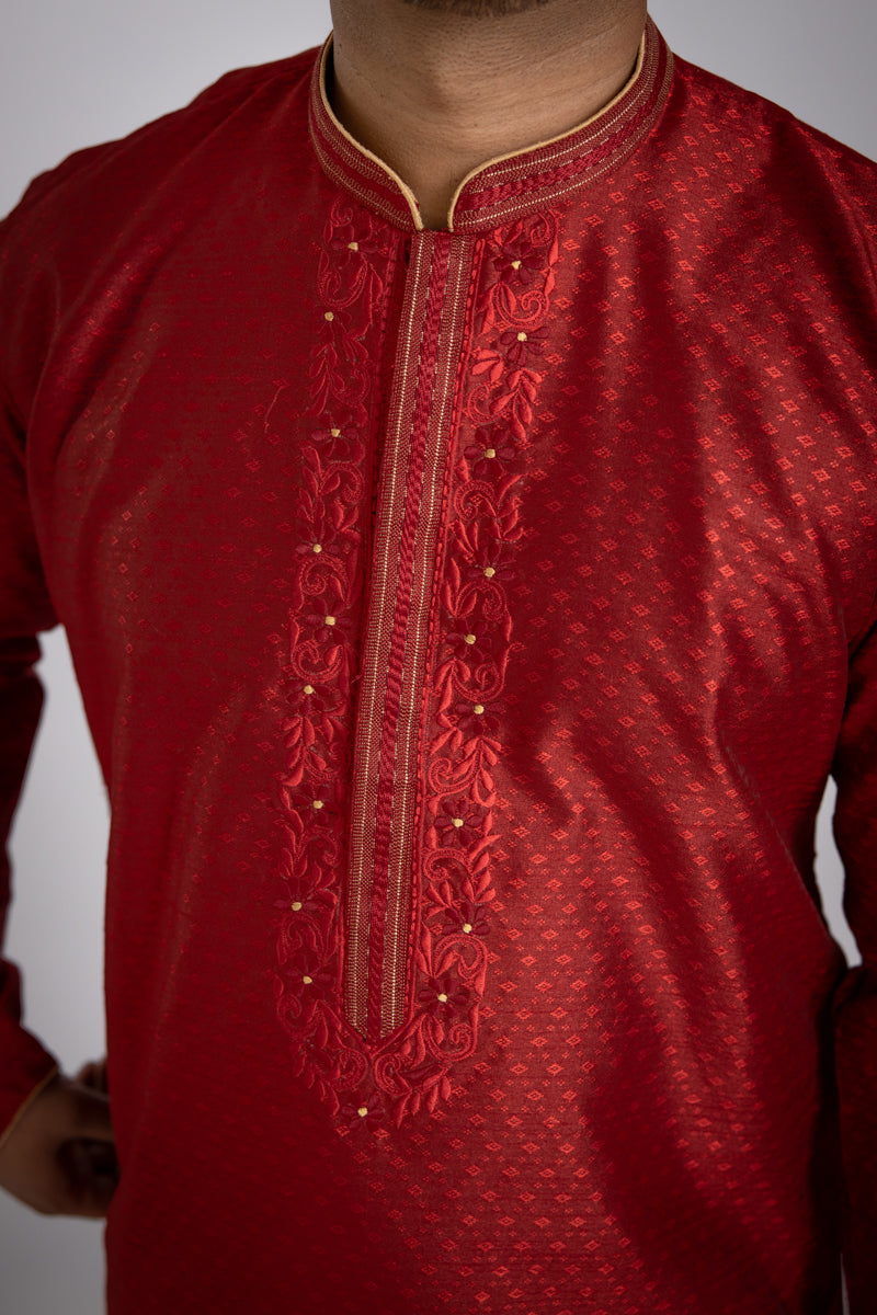 Dark Red Ornate Kurta Set, size M