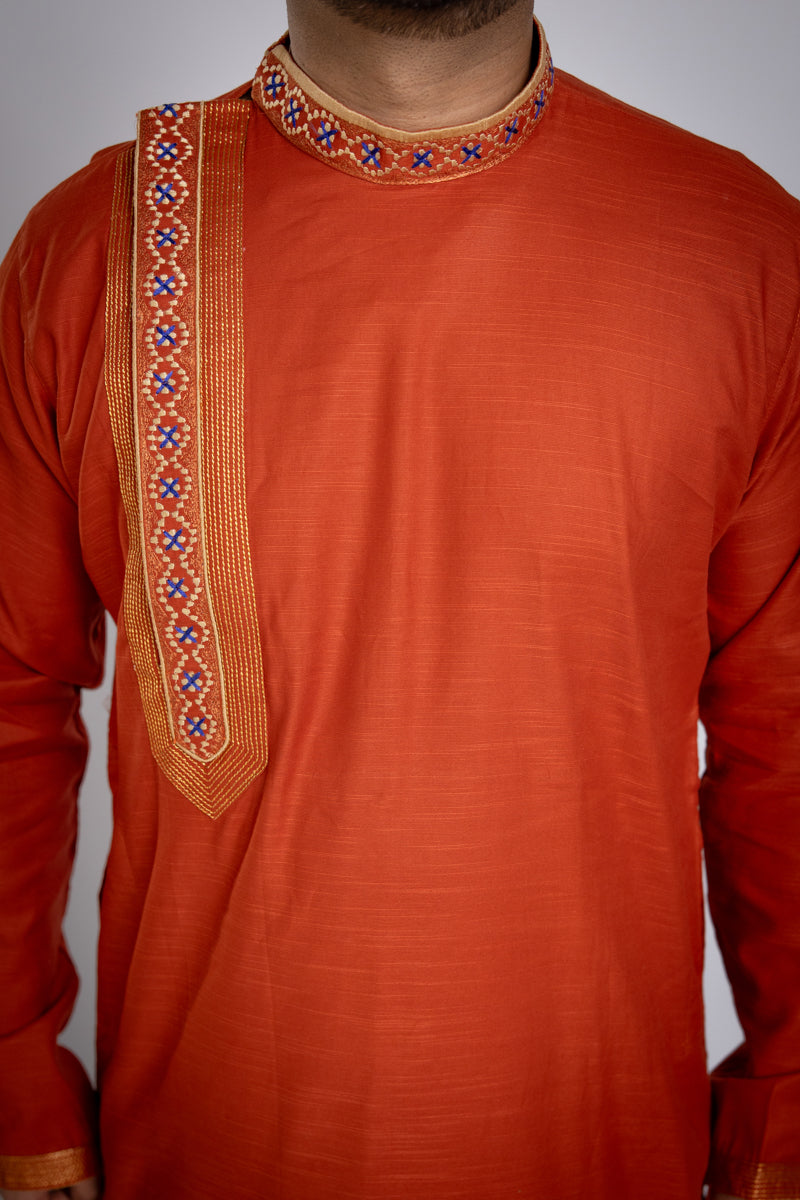 Dusty Orange Fancy Kurta with chinese collar, size M