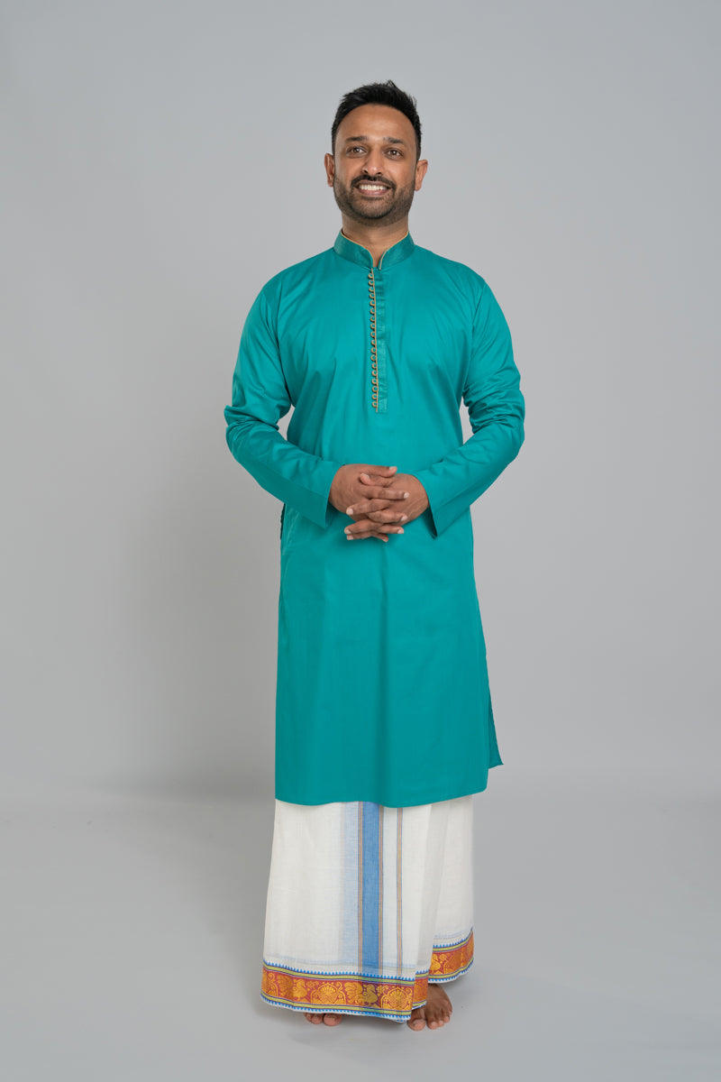 White Dhoti With Colour Stripe Border