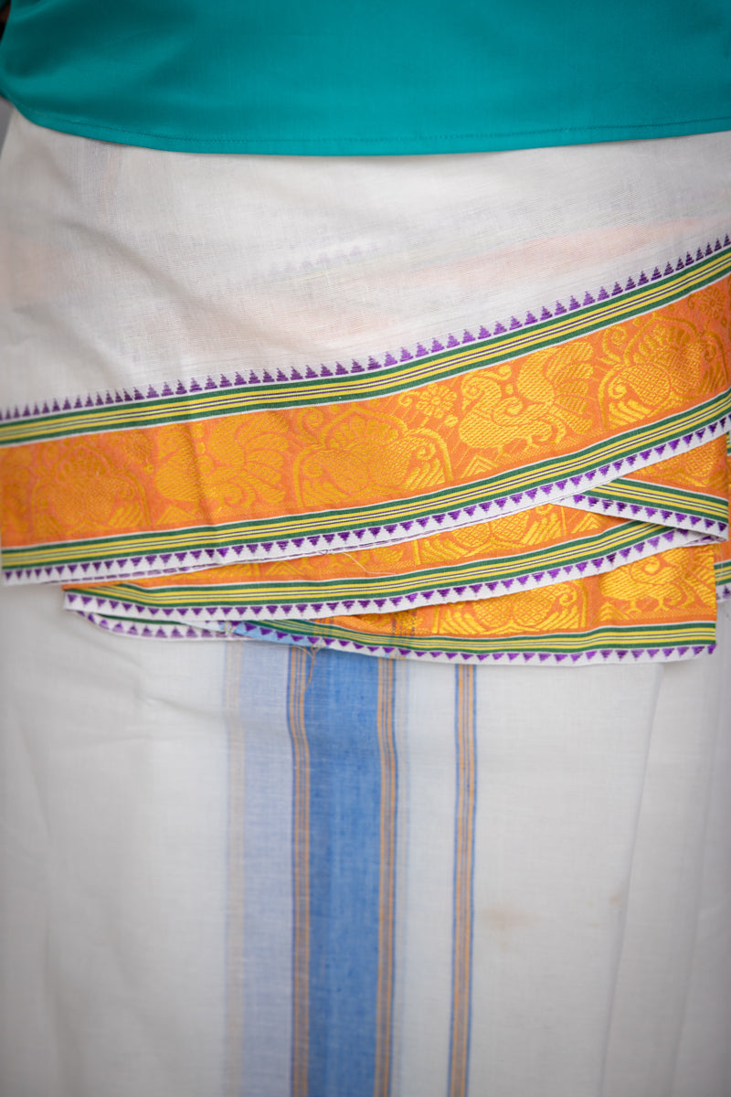 White Dhoti With Colour Stripe Border