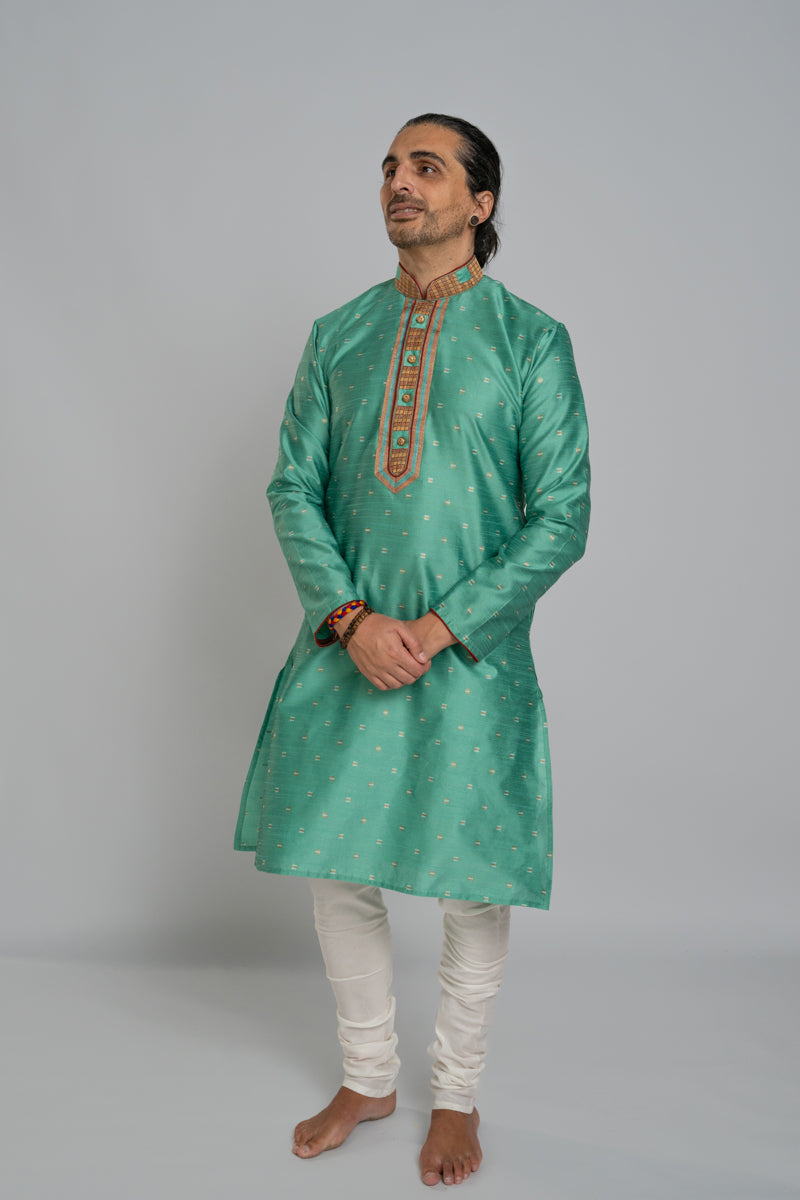Emerald Green Ornate Kurta Set, size L