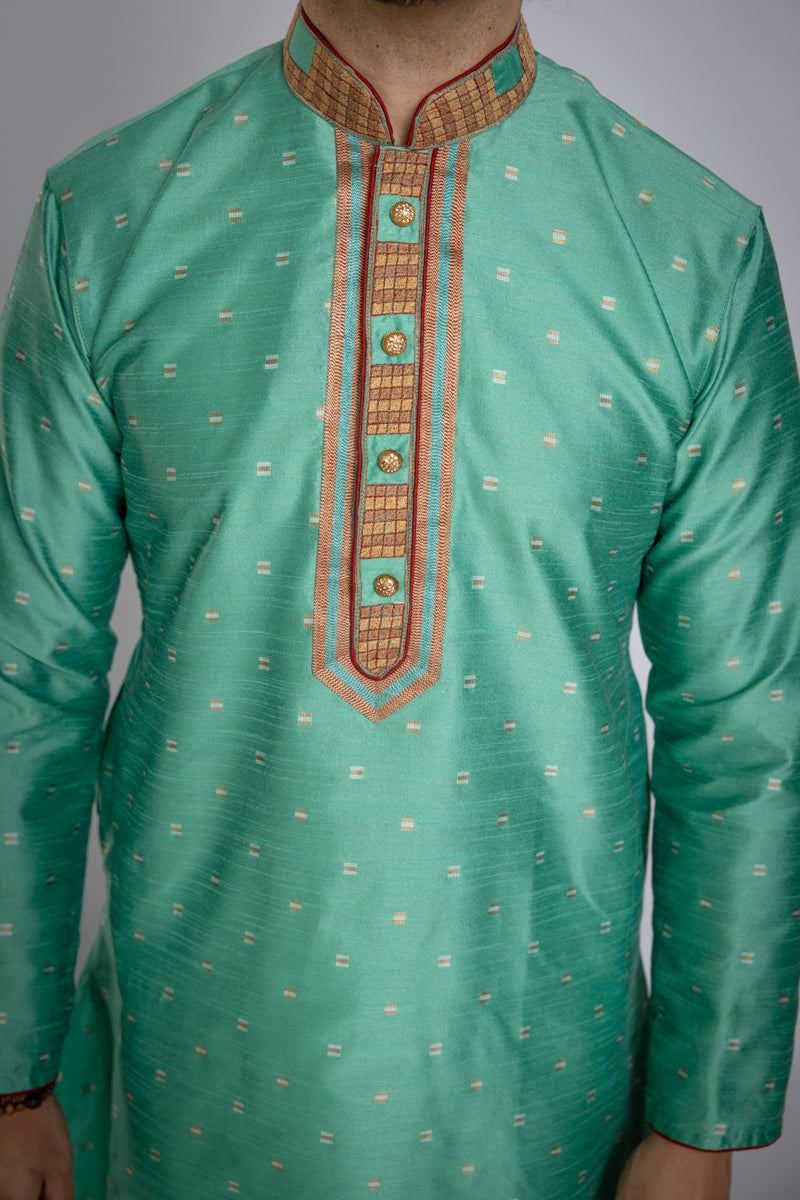 Emerald Green Ornate Kurta Set, size L