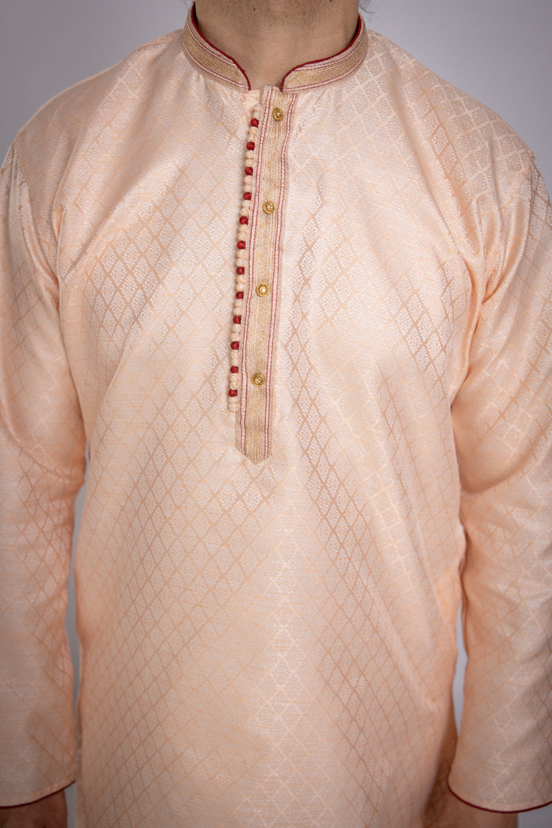 Light Peach Ornate Kurta Set, size XL