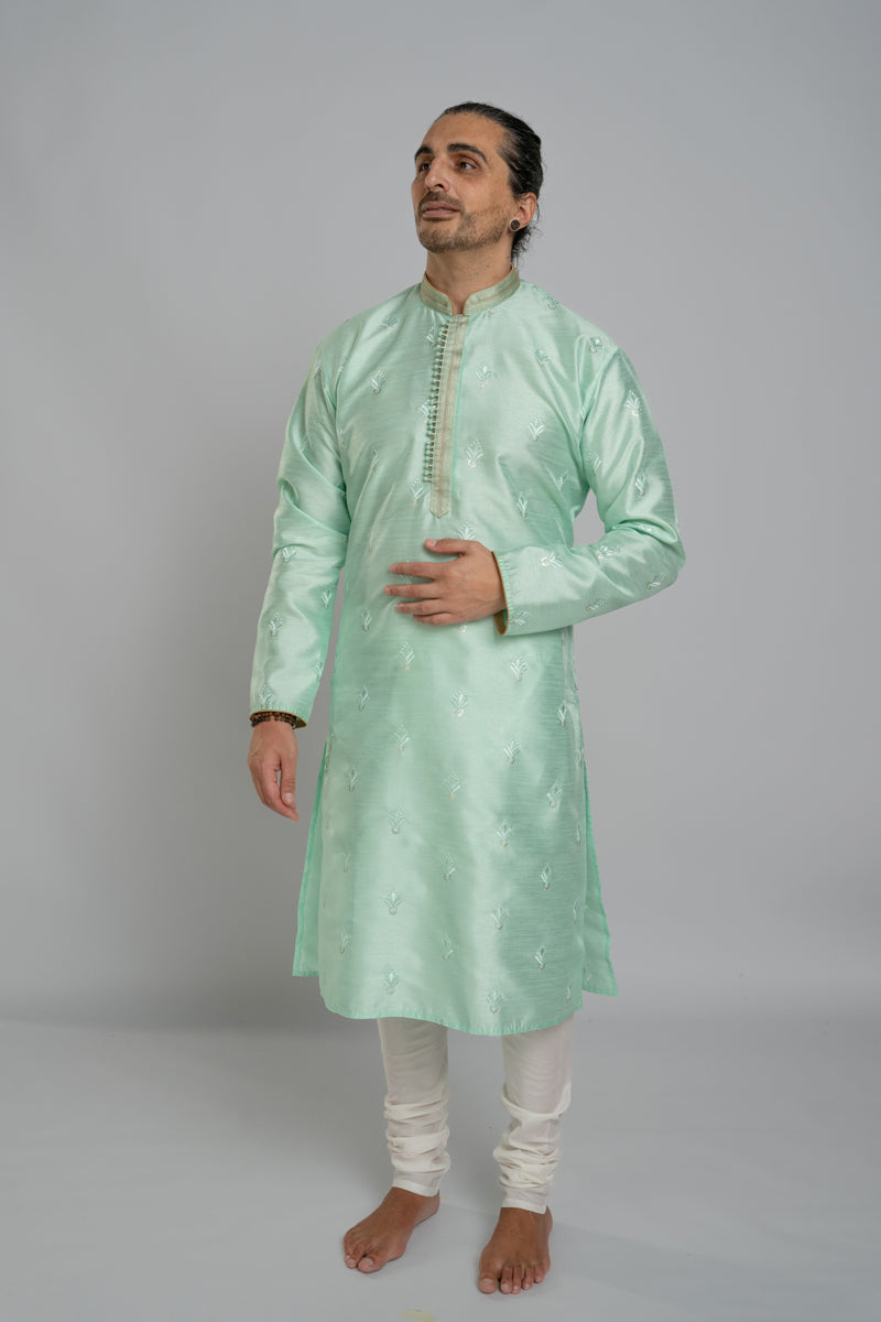 Mint Green Ornate Kurta Set, size XL