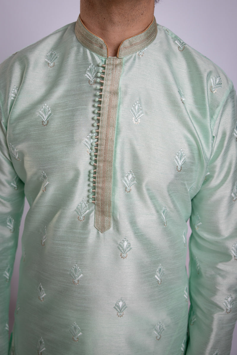 Mint Green Ornate Kurta Set, size XL