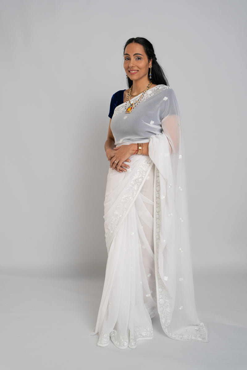 Simple White Saree