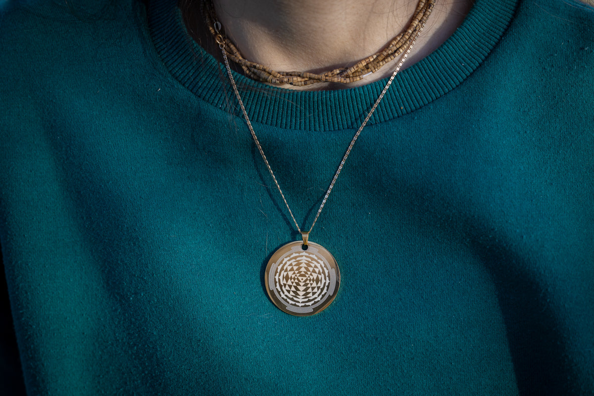 Sri Yantra Pendant, Yellow Steel