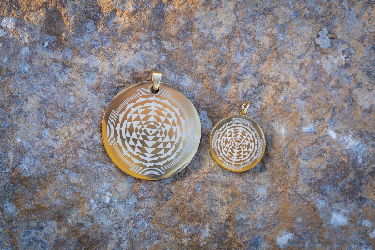 Sri Yantra Pendant, Yellow Steel