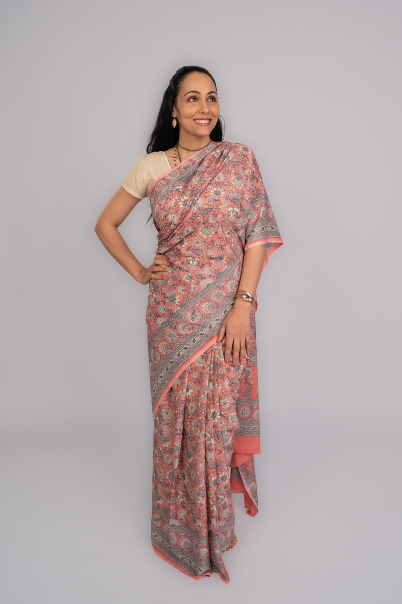 Sari in seta crepe di poliestere rosa Rouge