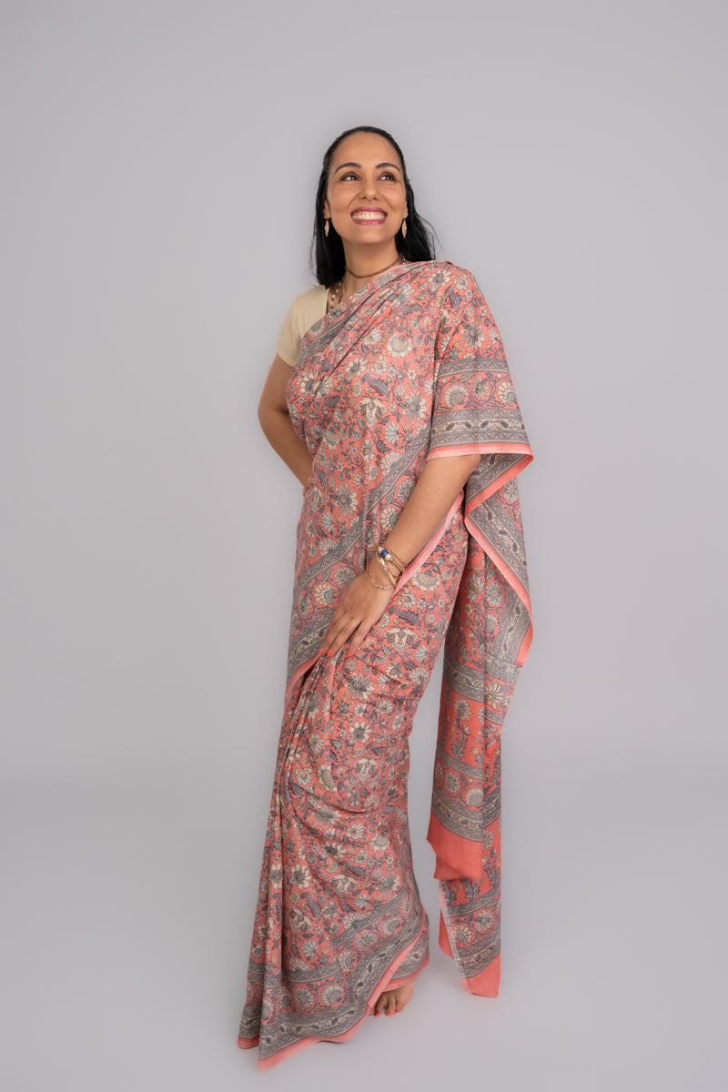 Sari in seta crepe di poliestere rosa Rouge