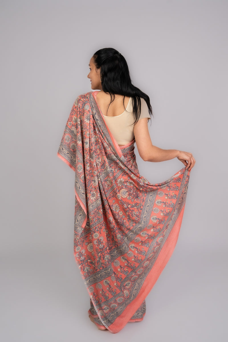 Sari in seta crepe di poliestere rosa Rouge