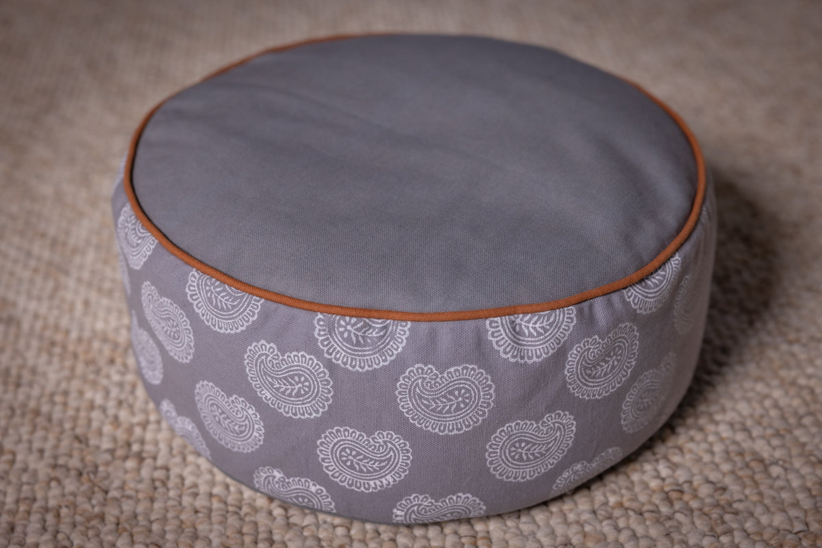 Meditation Cushion, Full-round, Slate Banyan Leaf
