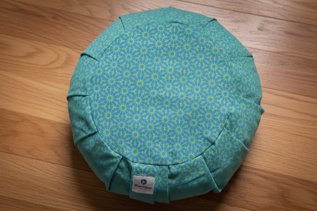 Cuscino da meditazione, rotondo plissettato, turchese galassia