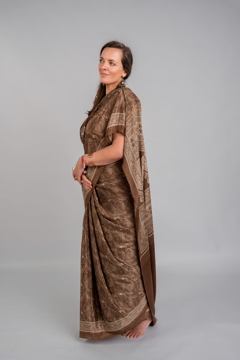 Golden Brown Poly Crepe Silk Saree