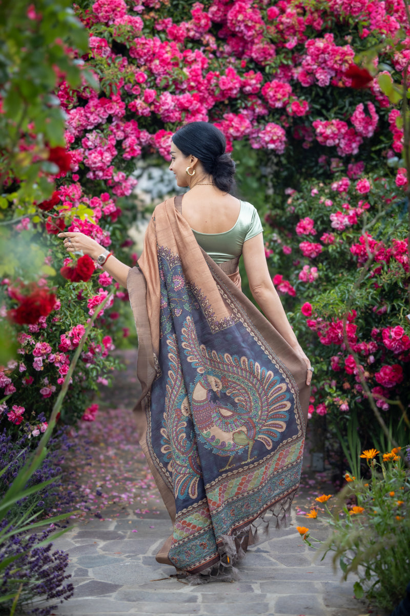 Caramel Brown Crepe Cotton Digital Print Saree