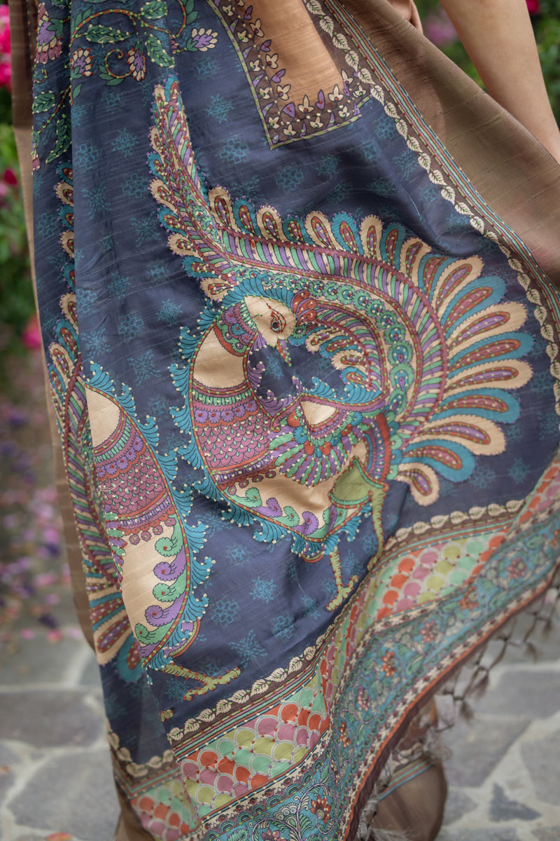 Caramel Brown Crepe Cotton Digital Print Saree