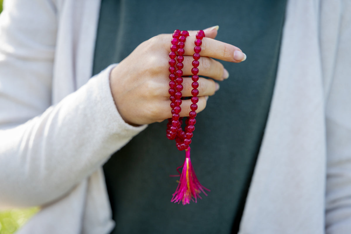 Mala di giada rosa scuro, perle rotonde 6 mm
