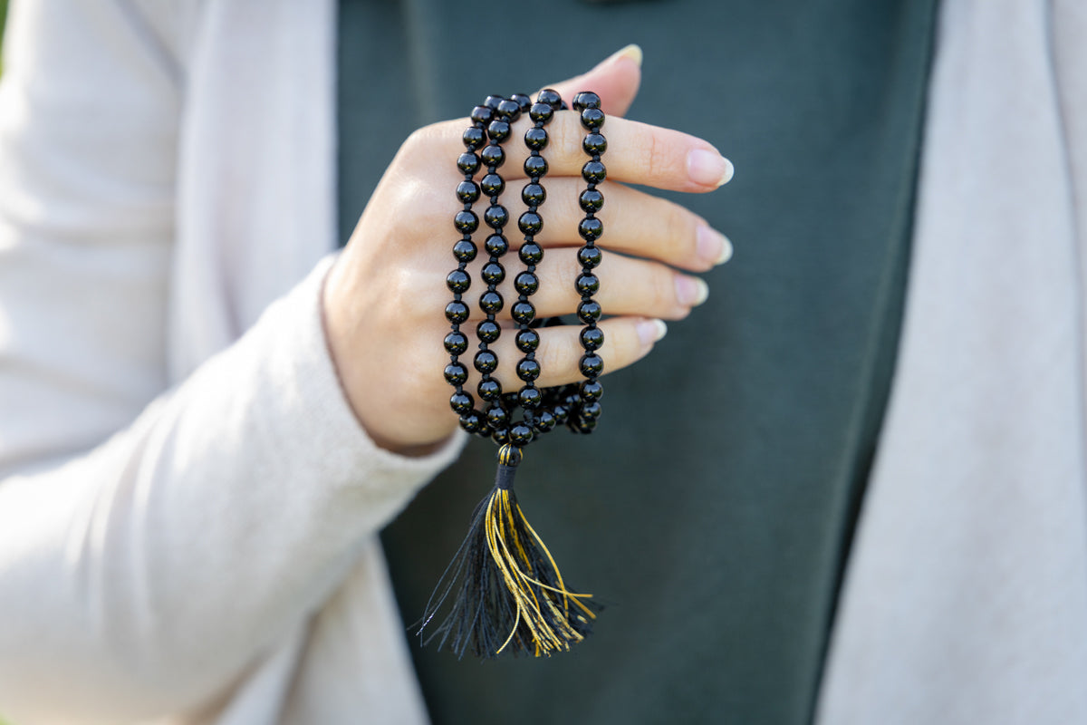 Mala in agata nera, perle rotonde 6mm