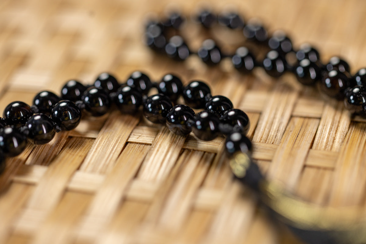 Mala in agata nera, perle rotonde 6mm