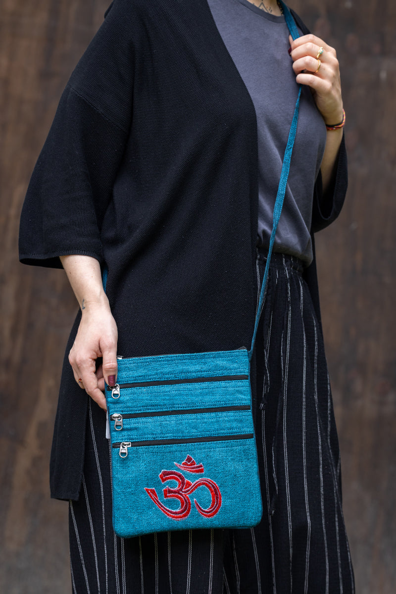 OM embroidered cotton shoulder bag