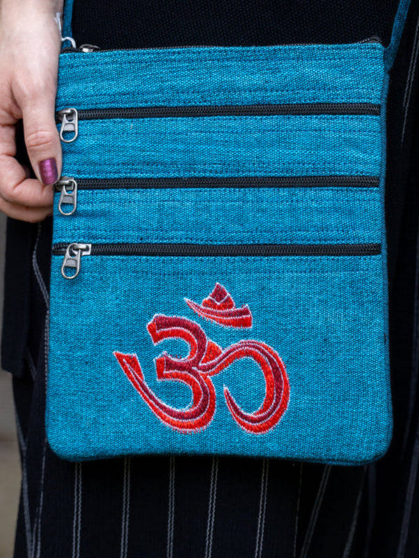 OM embroidered cotton shoulder bag