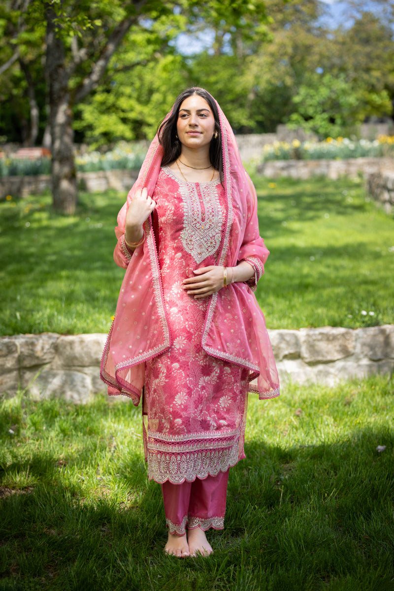 Wild Orchid Printed Anarkali Kurti With Pants & Dupatta