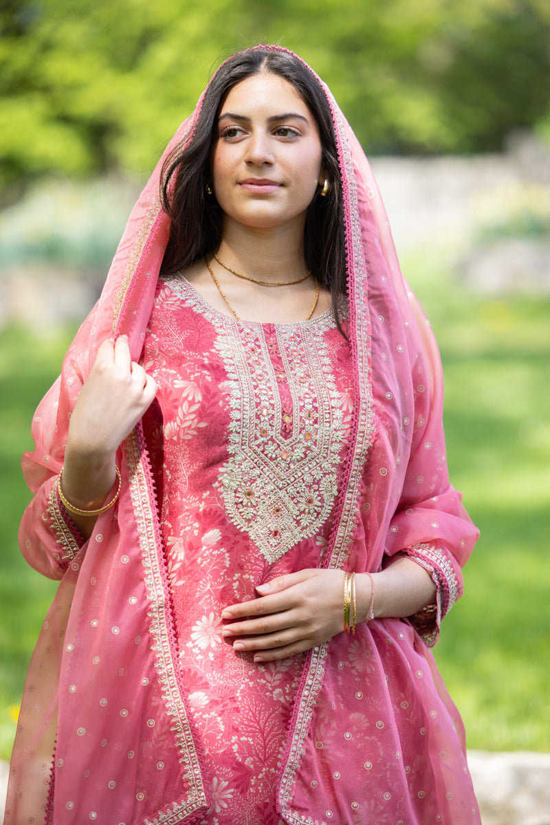 Wild Orchid Printed Anarkali Kurti With Pants & Dupatta