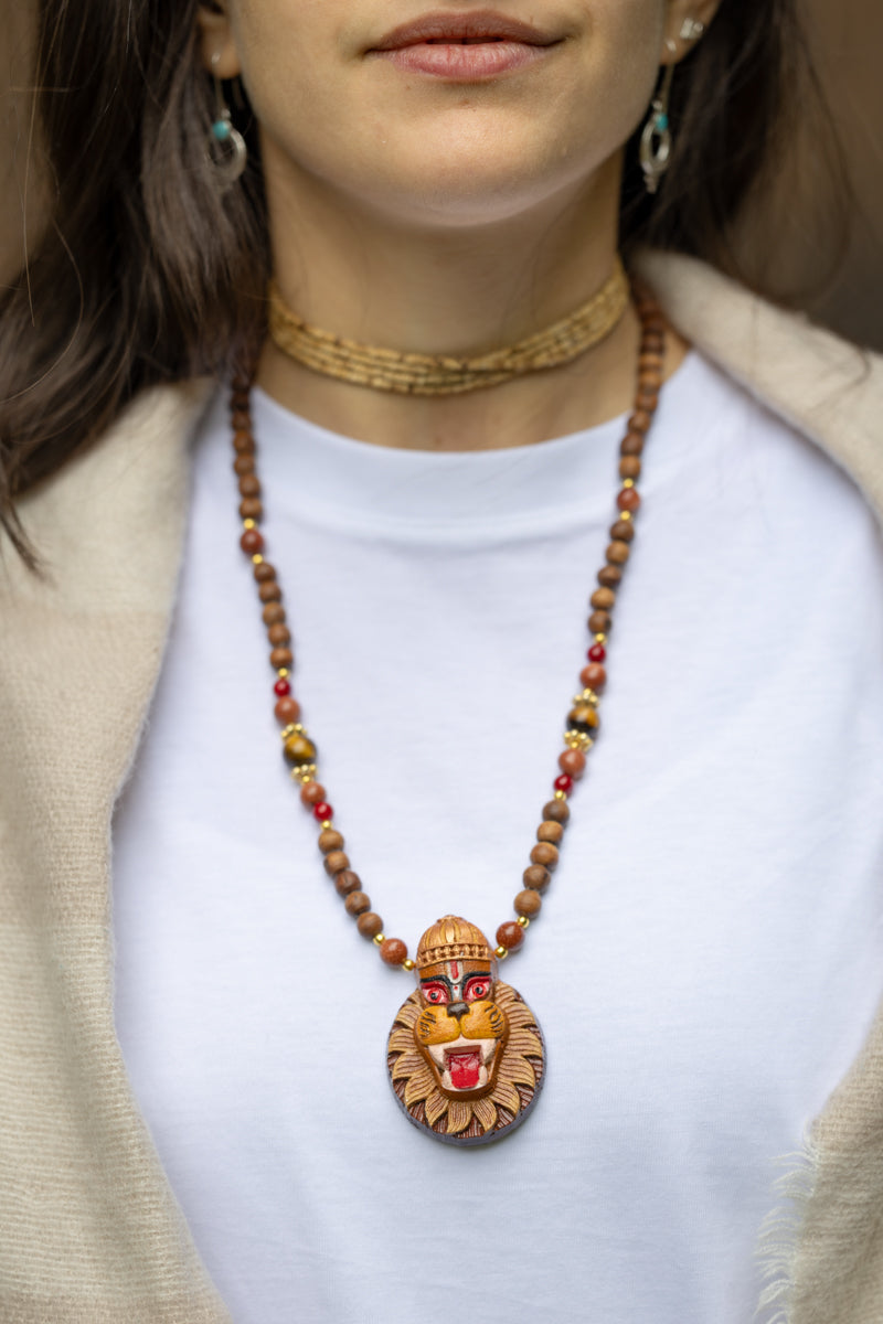 Painted NARASIMHA Tulsi Pendant