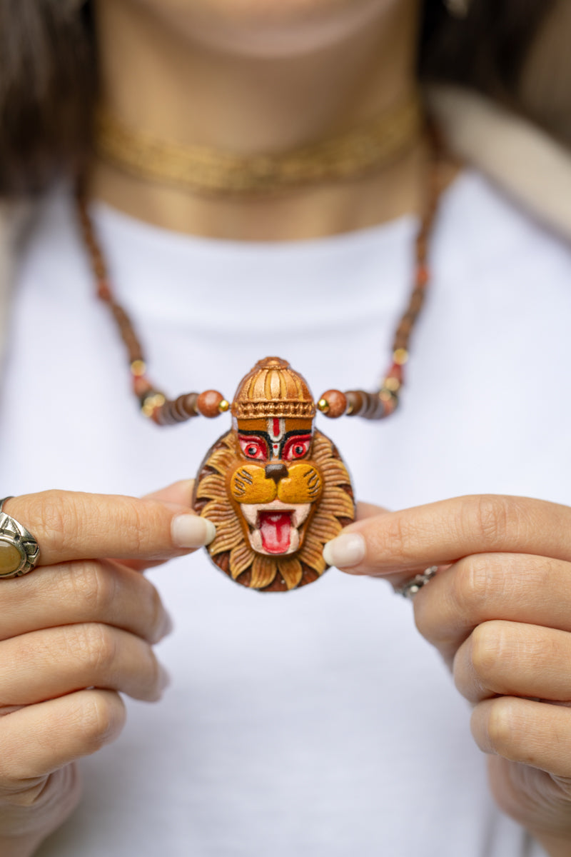Painted NARASIMHA Tulsi Pendant