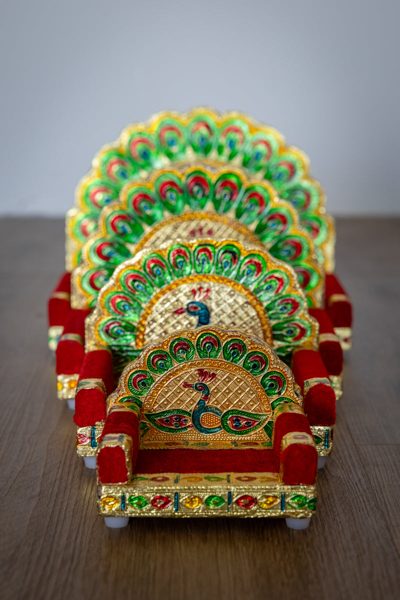 Deity Asan: Wooden Singhasan with peacock design