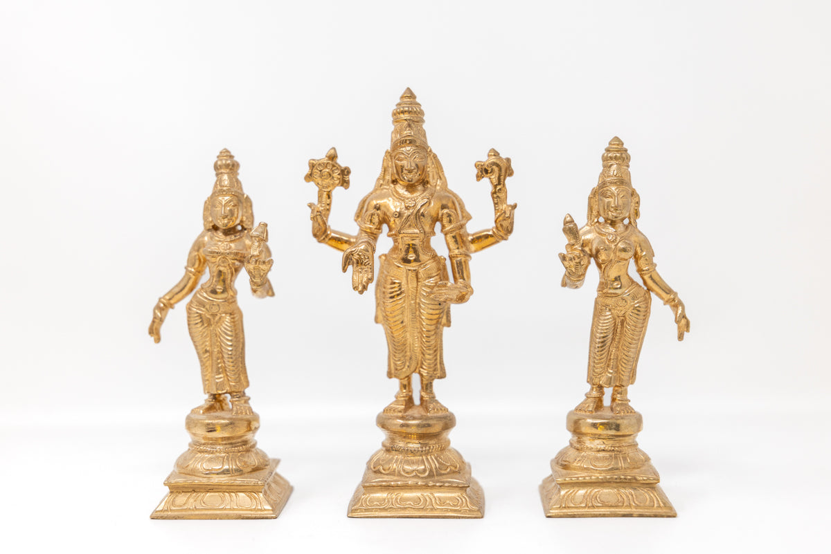 Set Sri Perumal con Sri Devi e Bhu Devi, 6 pollici, PL