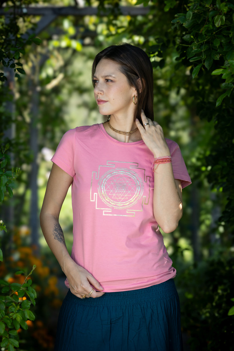 Sri Yantra T-shirt - Rose Pink