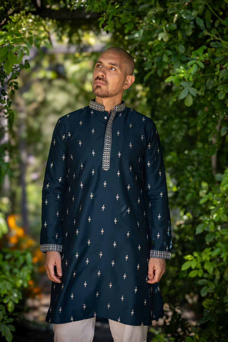 Traditional Prabhu Kurta, Navy Blue