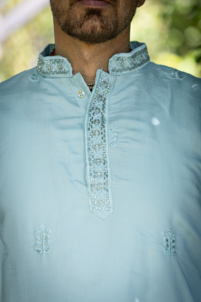 Embroidery Grace Kurta, Light Blue