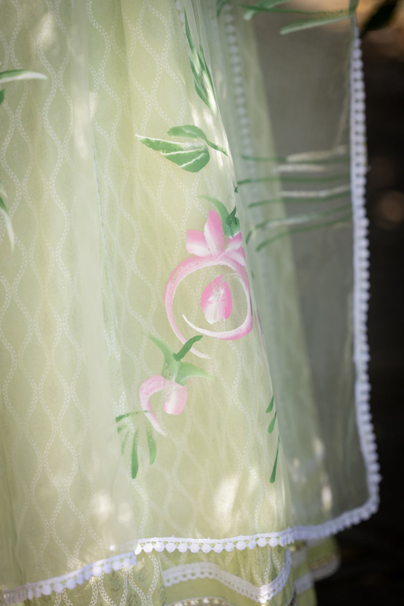 Mint Green Embroidered Anarkali With Pants & Dupatta