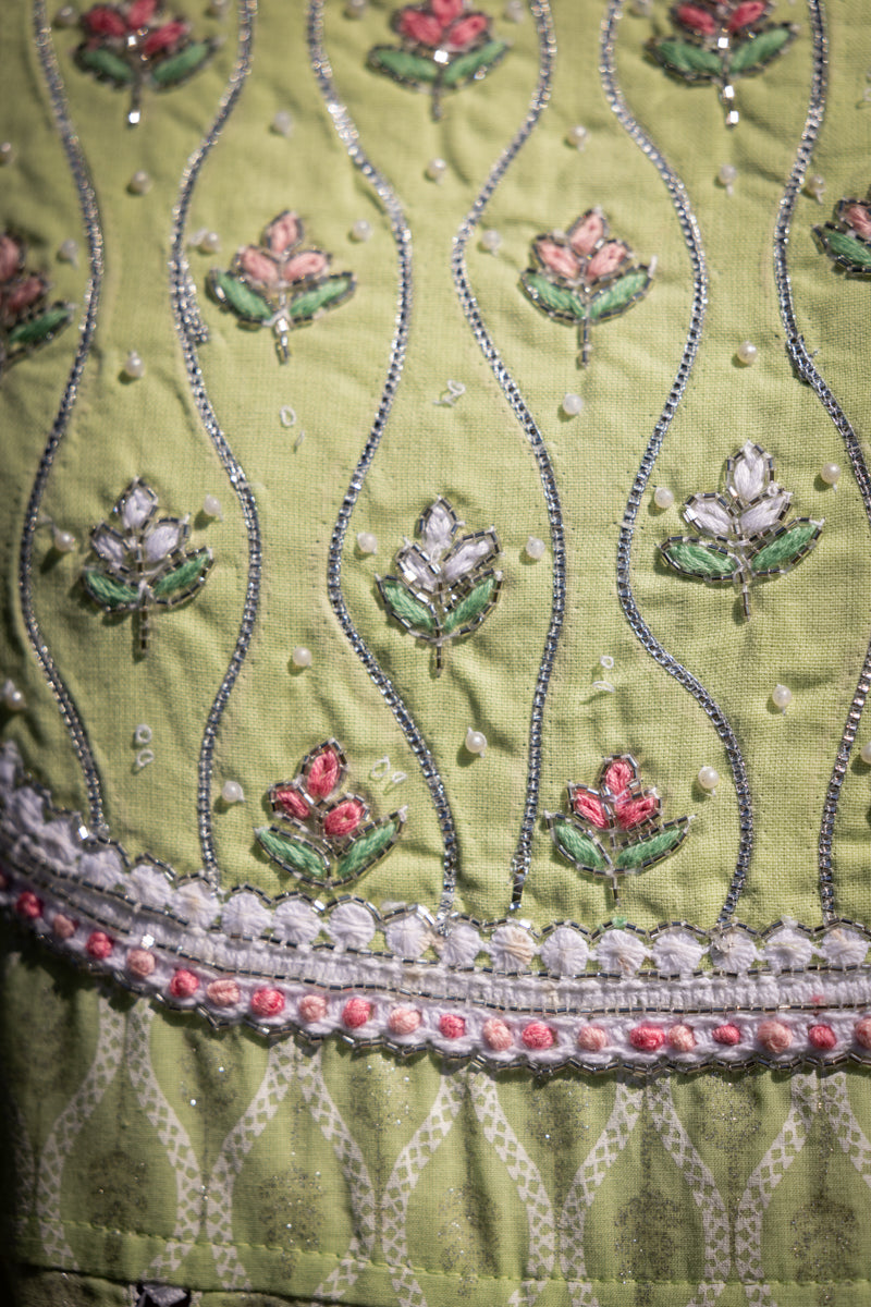 Mint Green Embroidered Anarkali With Pants & Dupatta