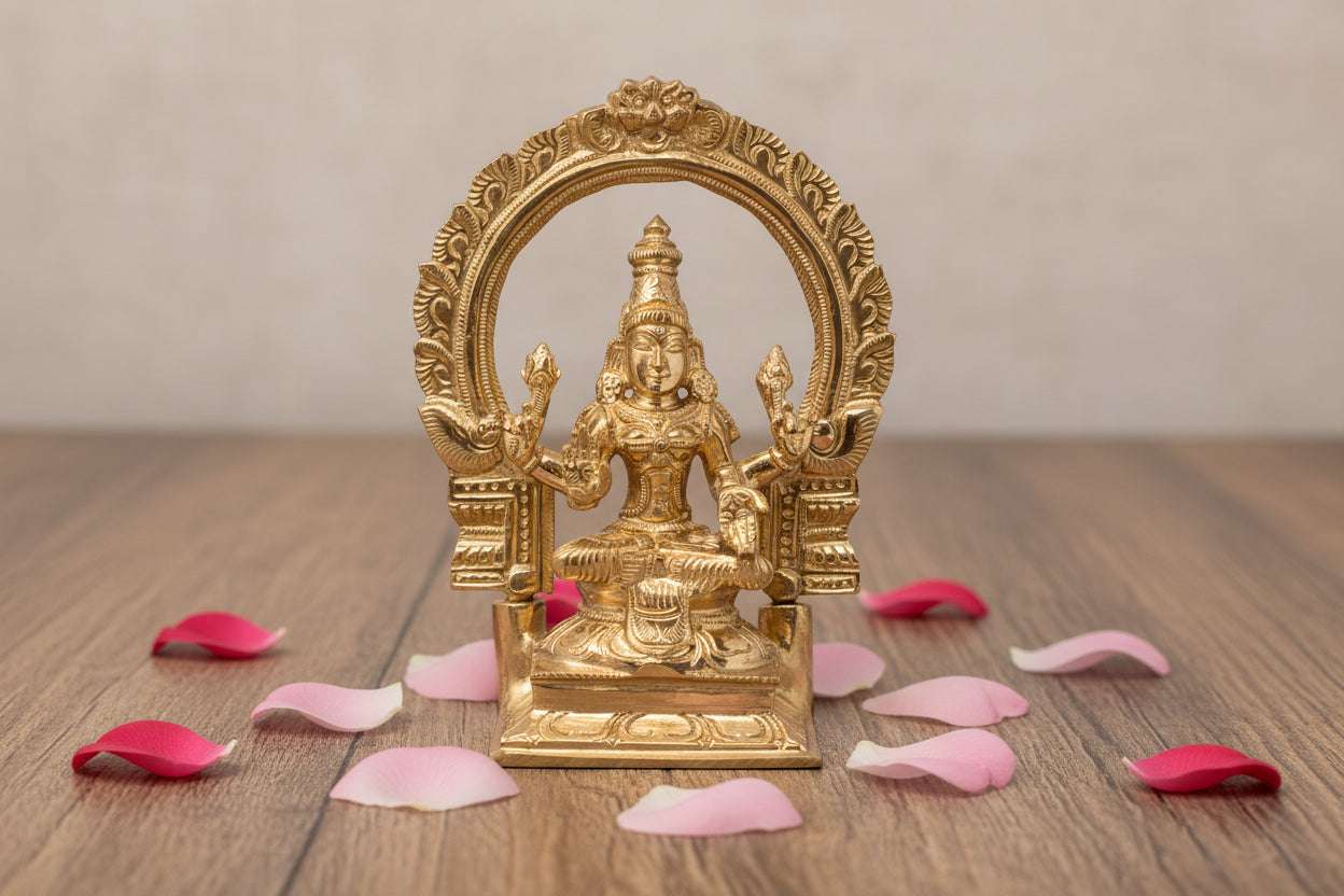 Sitting Maha-Lakshmi Devi with Arch - Panchaloha