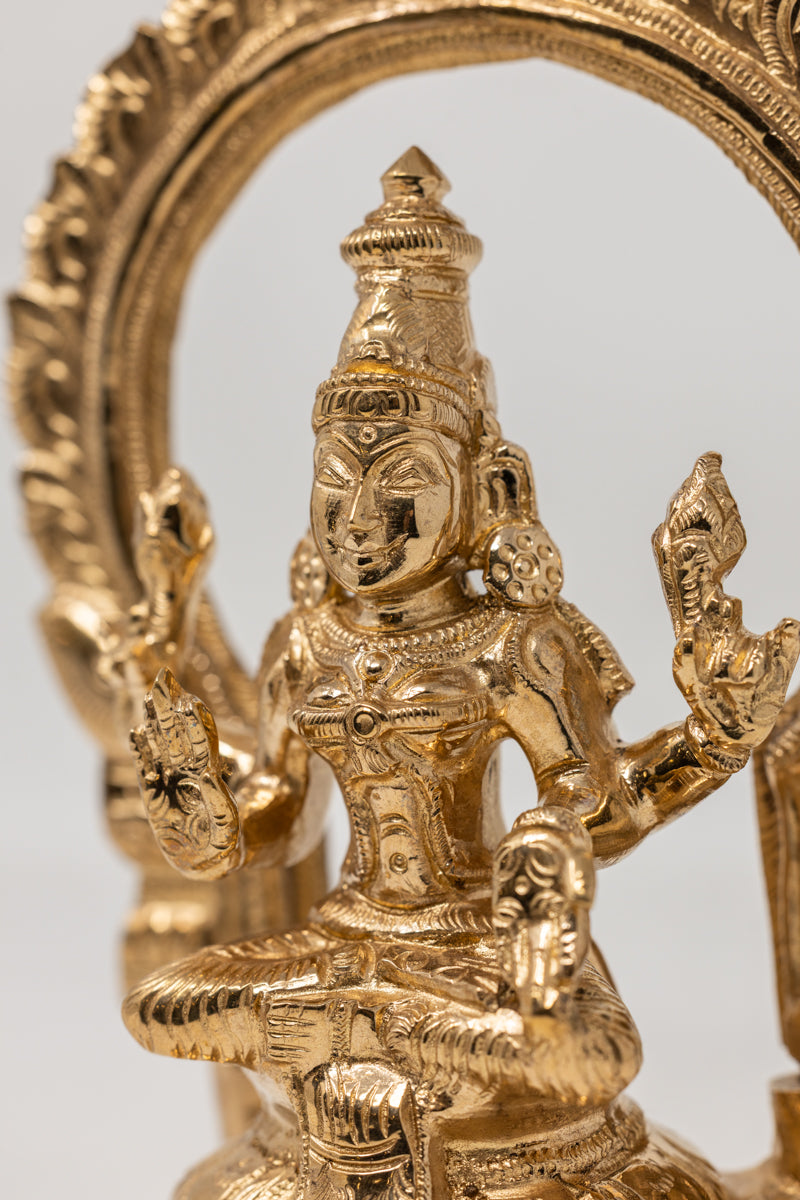 Sitting Maha-Lakshmi Devi with Arch - Panchaloha