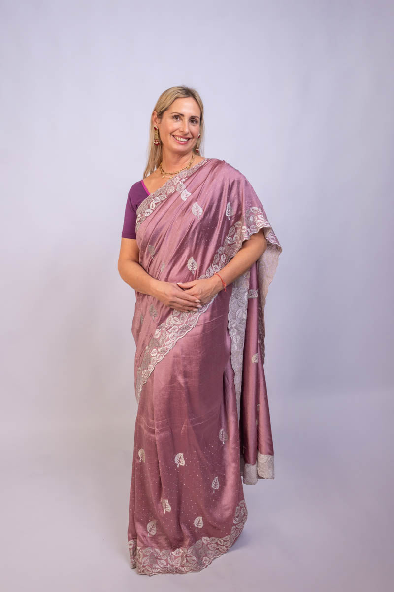 Rouge Rose Chinon Silk Saree