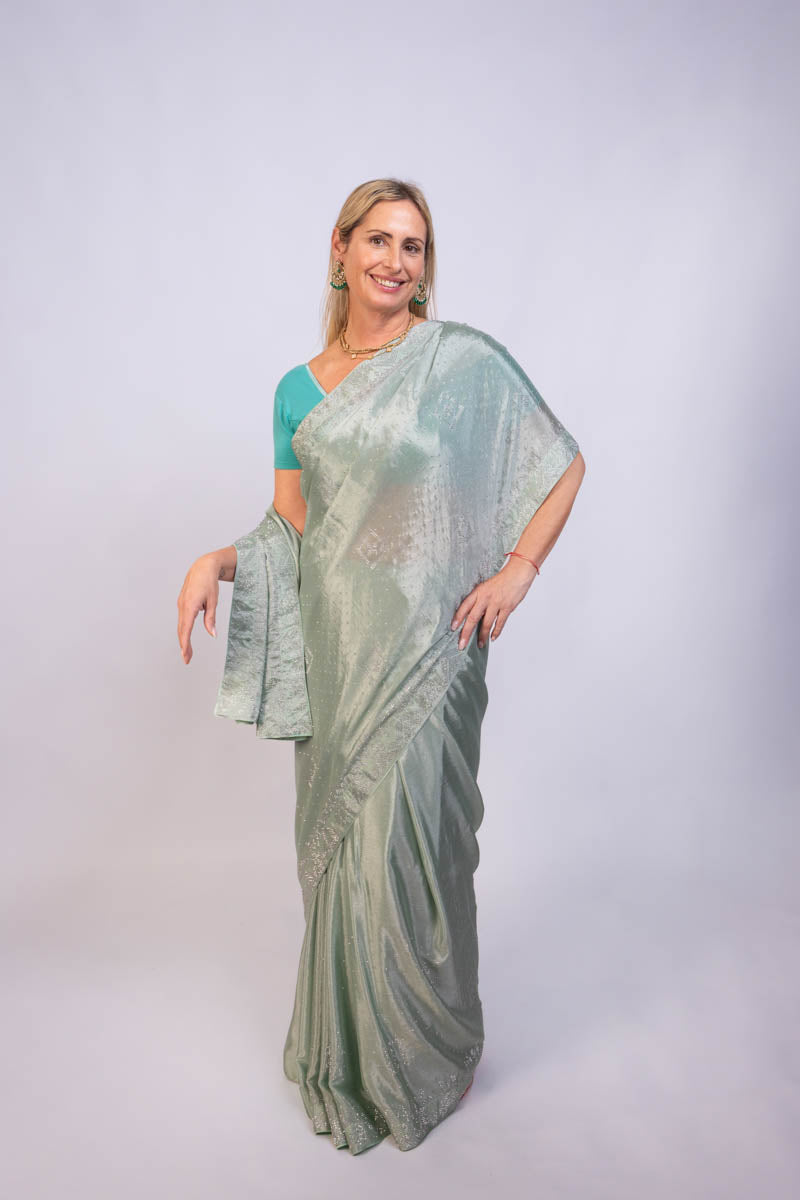 Light Silver Sage Saree