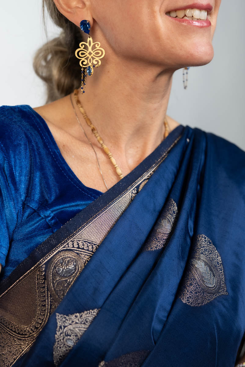 Royal Blue Weaving Jacquard Traditional Saree