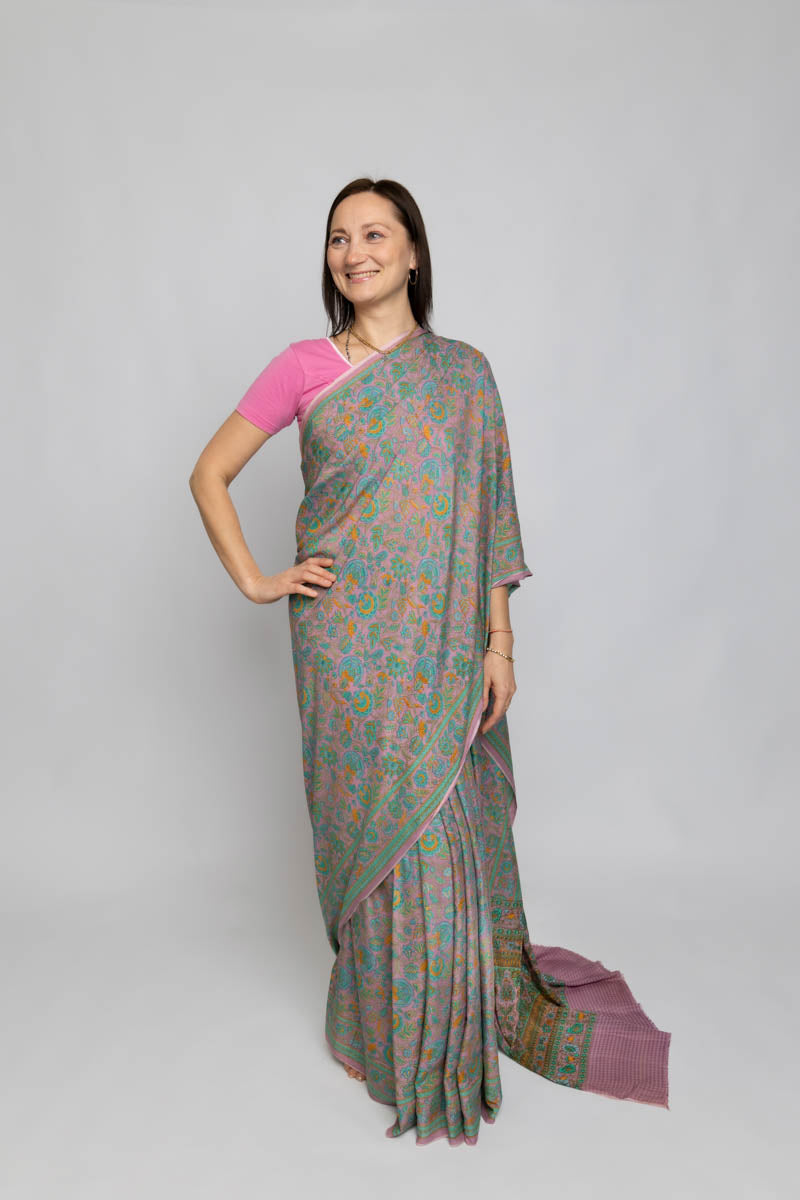 Lavender Rose Poly Crepe Silk Saree
