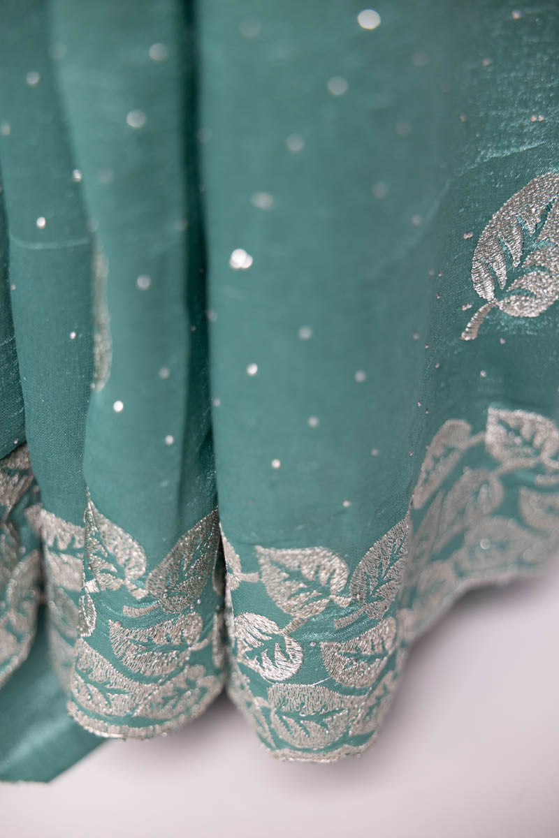 Iris Blue Chinon Silk Saree