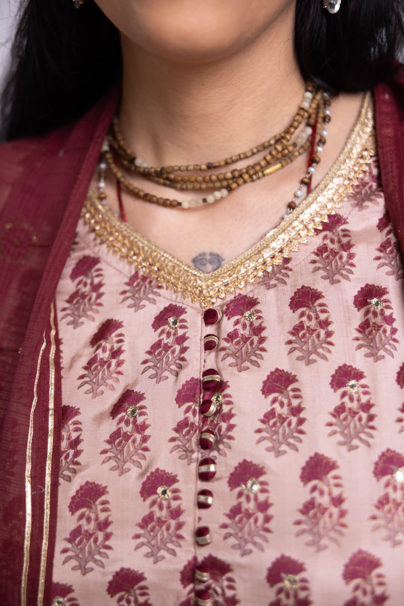 China Rose Long Anarkali Dress
